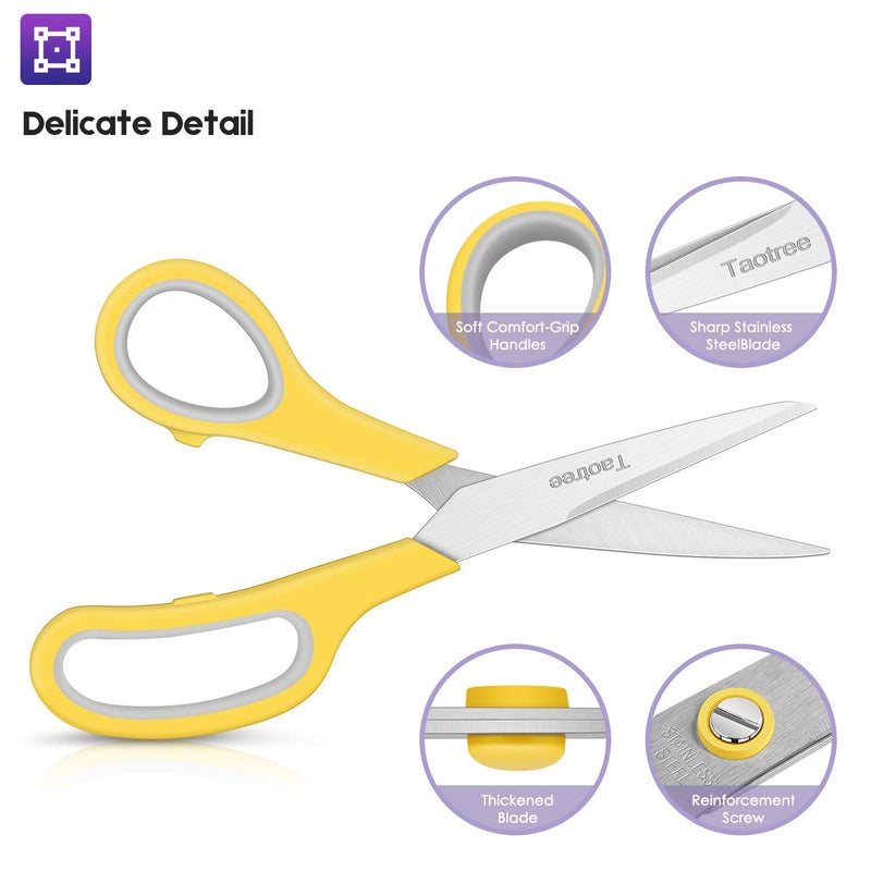 Taotree Scissors for Office, Taotree 8" Scissors All Purpose Bulk of 5-Pack, Middle School Supplies Student Teacher Classroom, Sharp Craft Shears for Office Home Sewing Fabric, Right/Left Handles, Same Size - Image 3